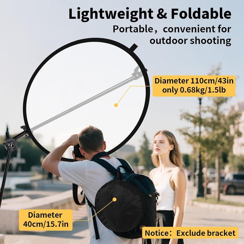 hellovetee 24/32/43/52in Photography Reflector, 5 in 1 Light Diffuser with Panel&Bag, Light Reflectors for Photography, Ideal for Content Creator Essentials&Photographer in Silver,Gold,White and Black - Image 4